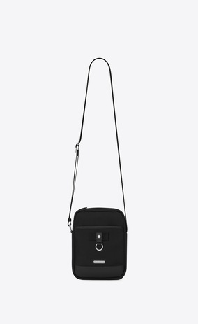 SAINT LAURENT Messenger And Crossbody Man RIVINGTON Pouch in Black nylon canvas and Black Leather a_V4